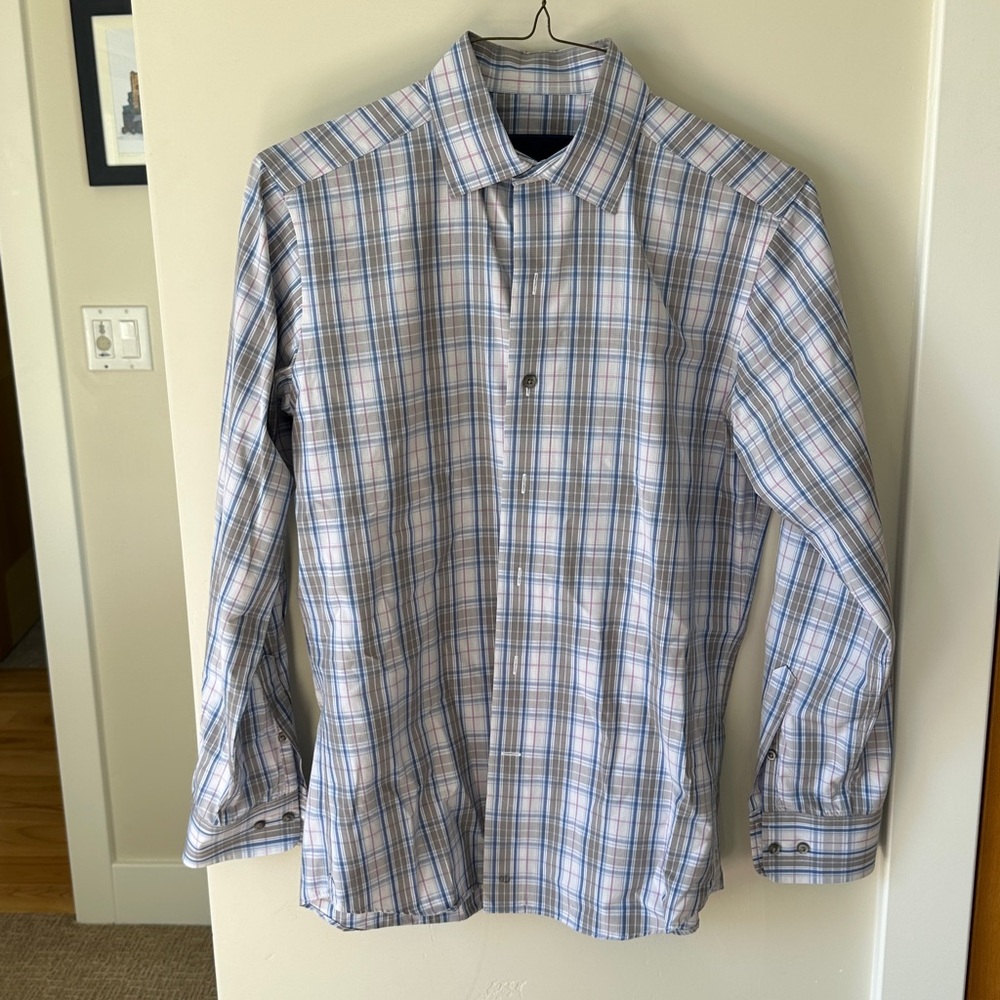 David Donahue Blue and White Checkered Shirt